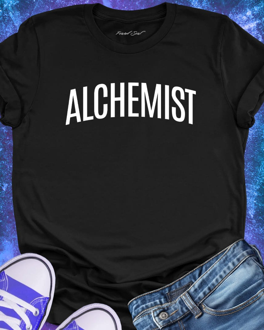 Alchemist black t-shirt for transformation and personal alchemy.