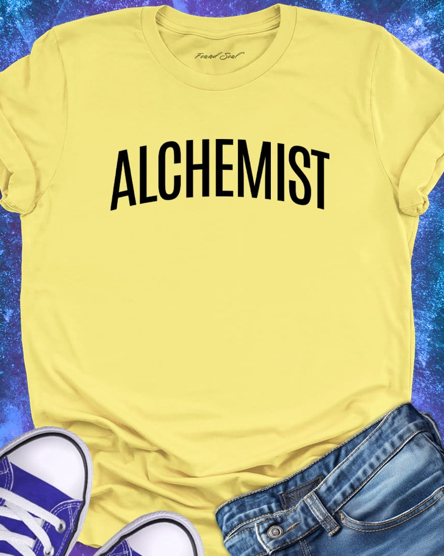 Alchemist light yellow t-shirt for transformation and personal alchemy.