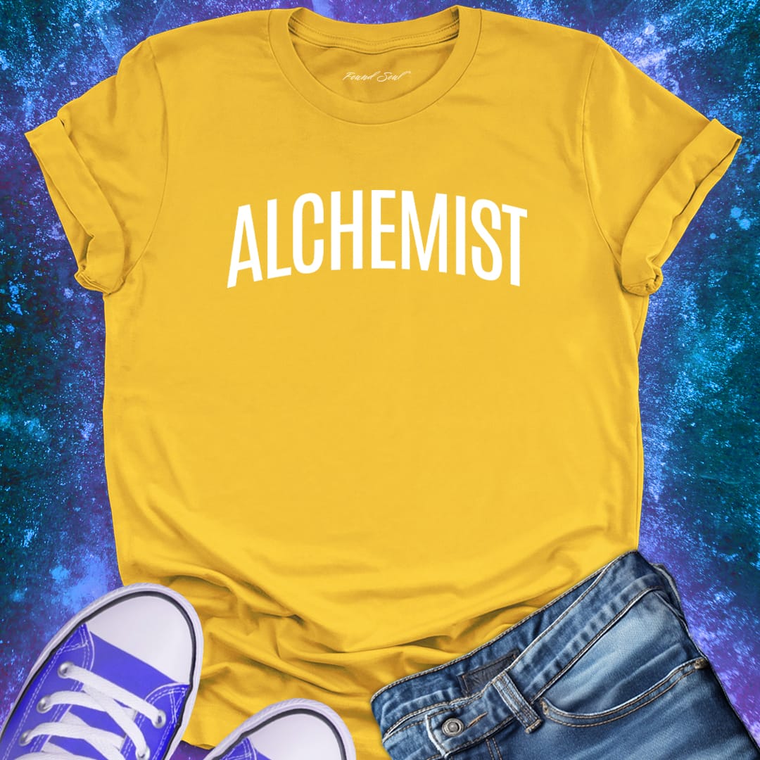 Alchemist yellow t-shirt for transformation and personal alchemy.