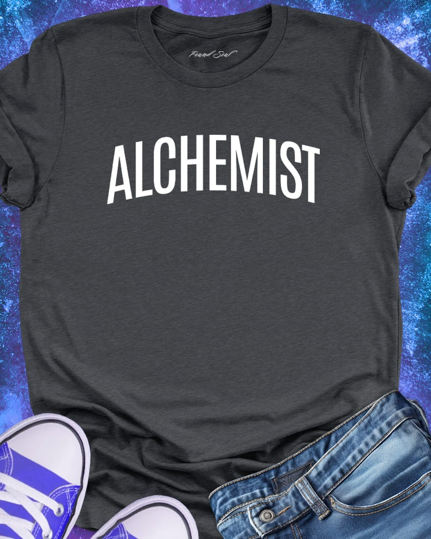 Alchemist dark grey t-shirt for transformation and personal alchemy.