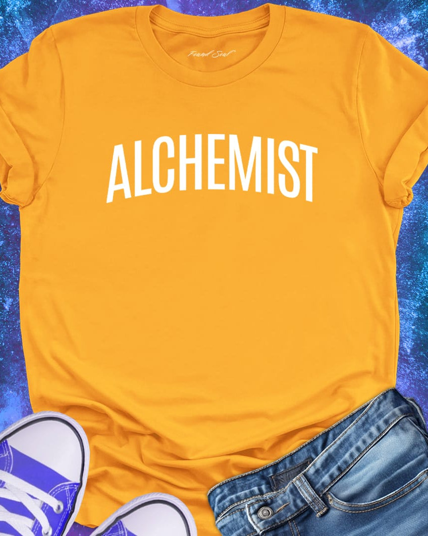 Alchemist yellow t-shirt for transformation and personal alchemy.
