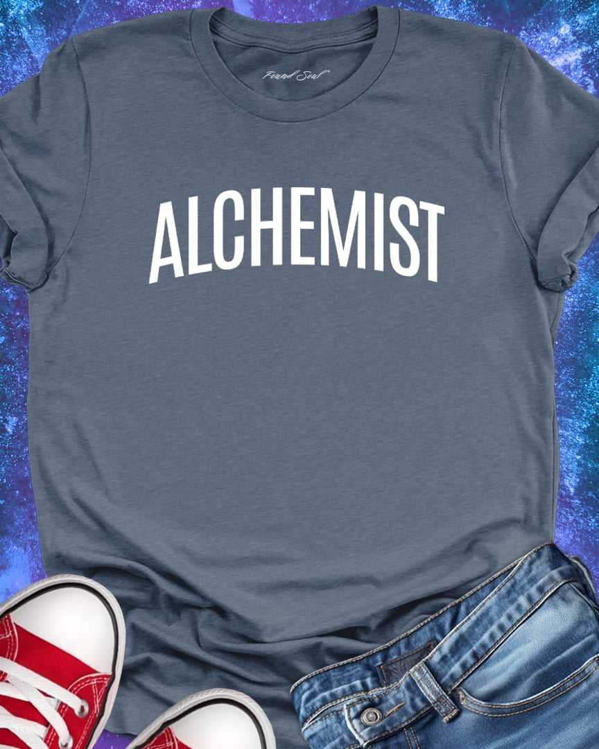 Alchemist grey t-shirt for transformation and personal alchemy.