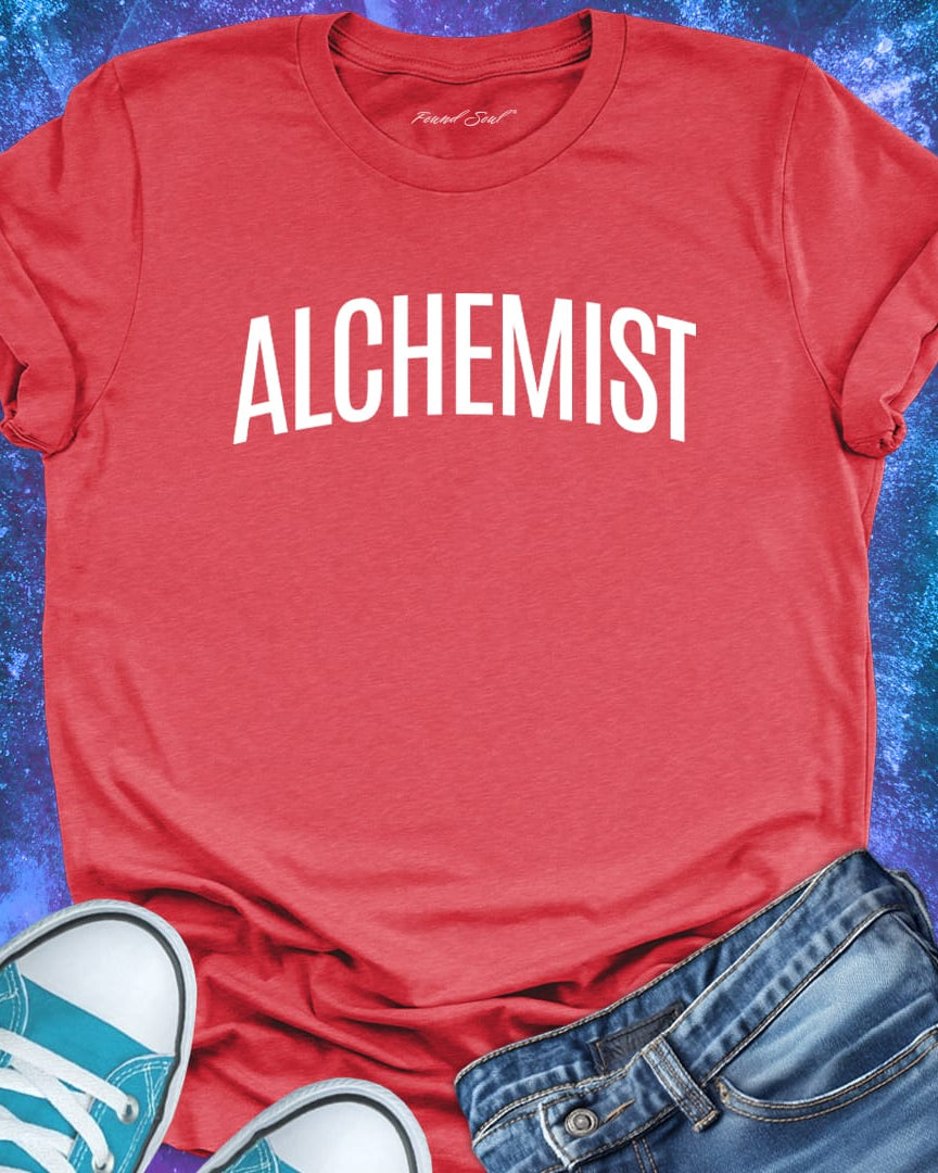 Alchemist red t-shirt for transformation and personal alchemy.