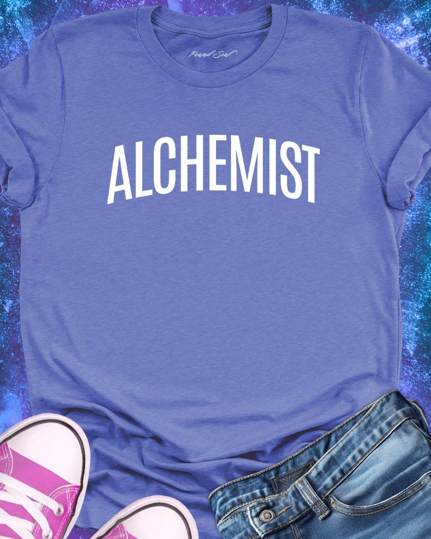 Alchemist purple t-shirt for transformation and personal alchemy.