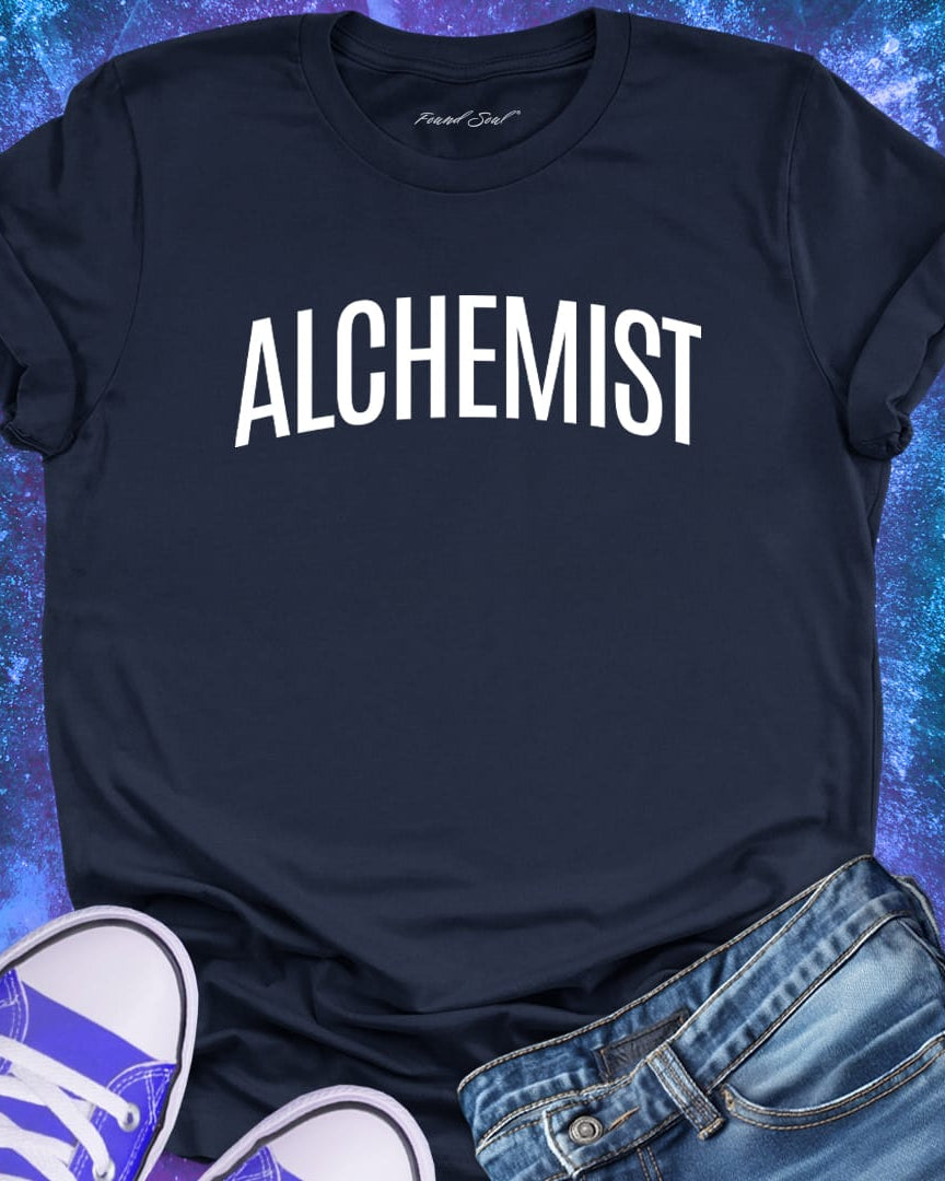 Alchemist navy t-shirt for transformation and personal alchemy.