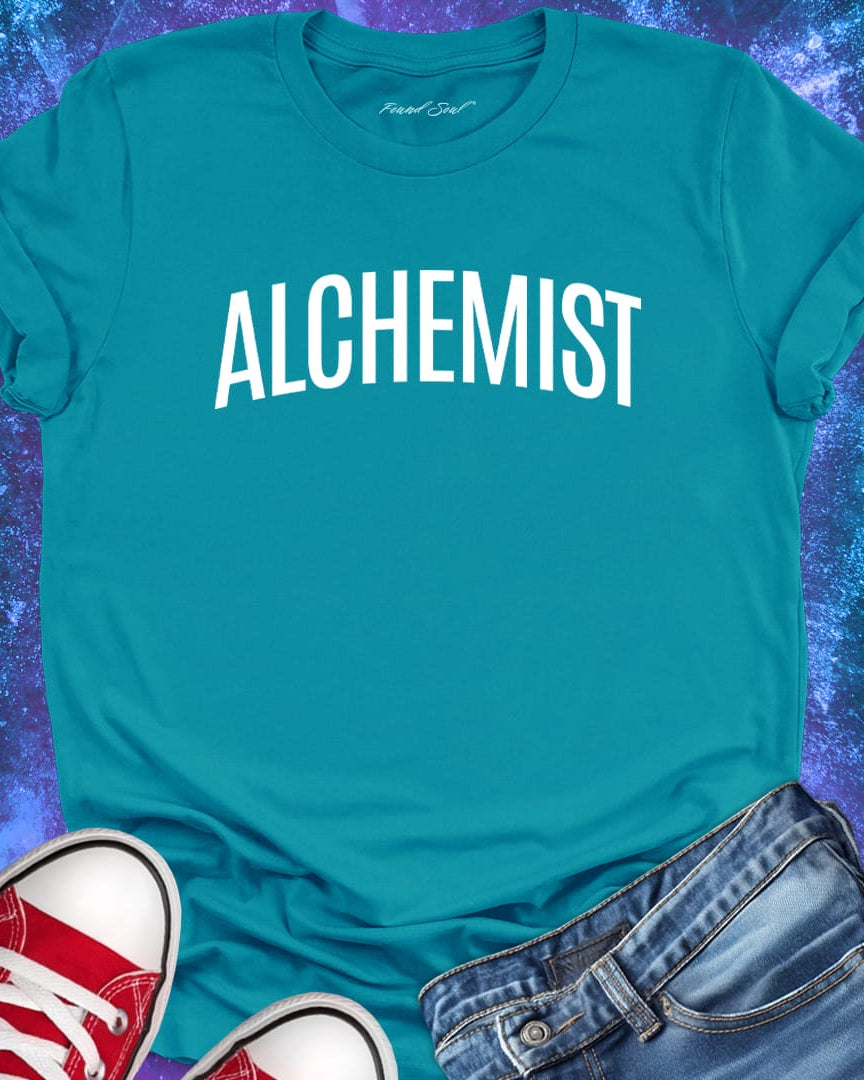 Alchemist turquoise t-shirt for transformation and personal alchemy.