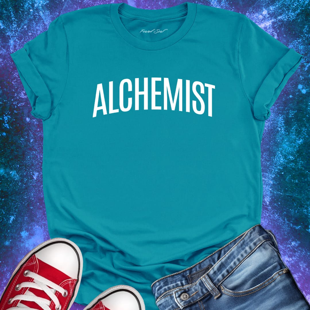 Alchemist turquoise t-shirt for transformation and personal alchemy.