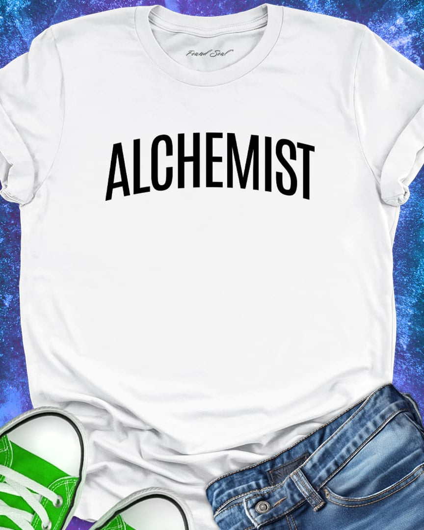 Alchemist white t-shirt for transformation and personal alchemy.