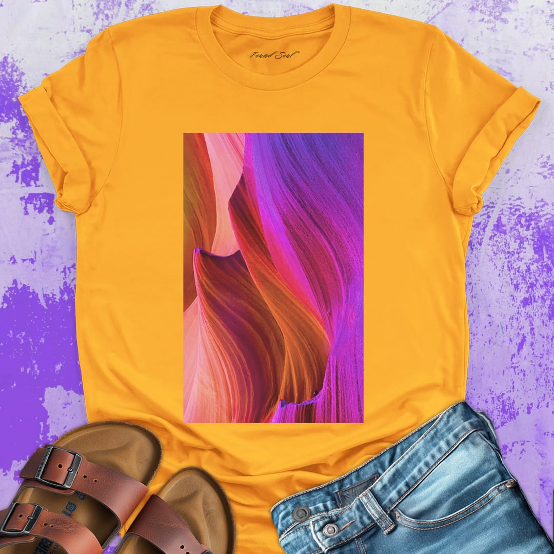Layered desert rock formations yellow t-shirt for desert patience time composition stone symphony erosion beauty spiritual