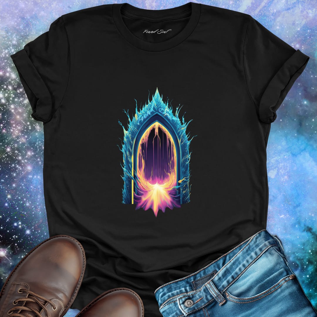 Ember portal in black t-shirt for shadow work.