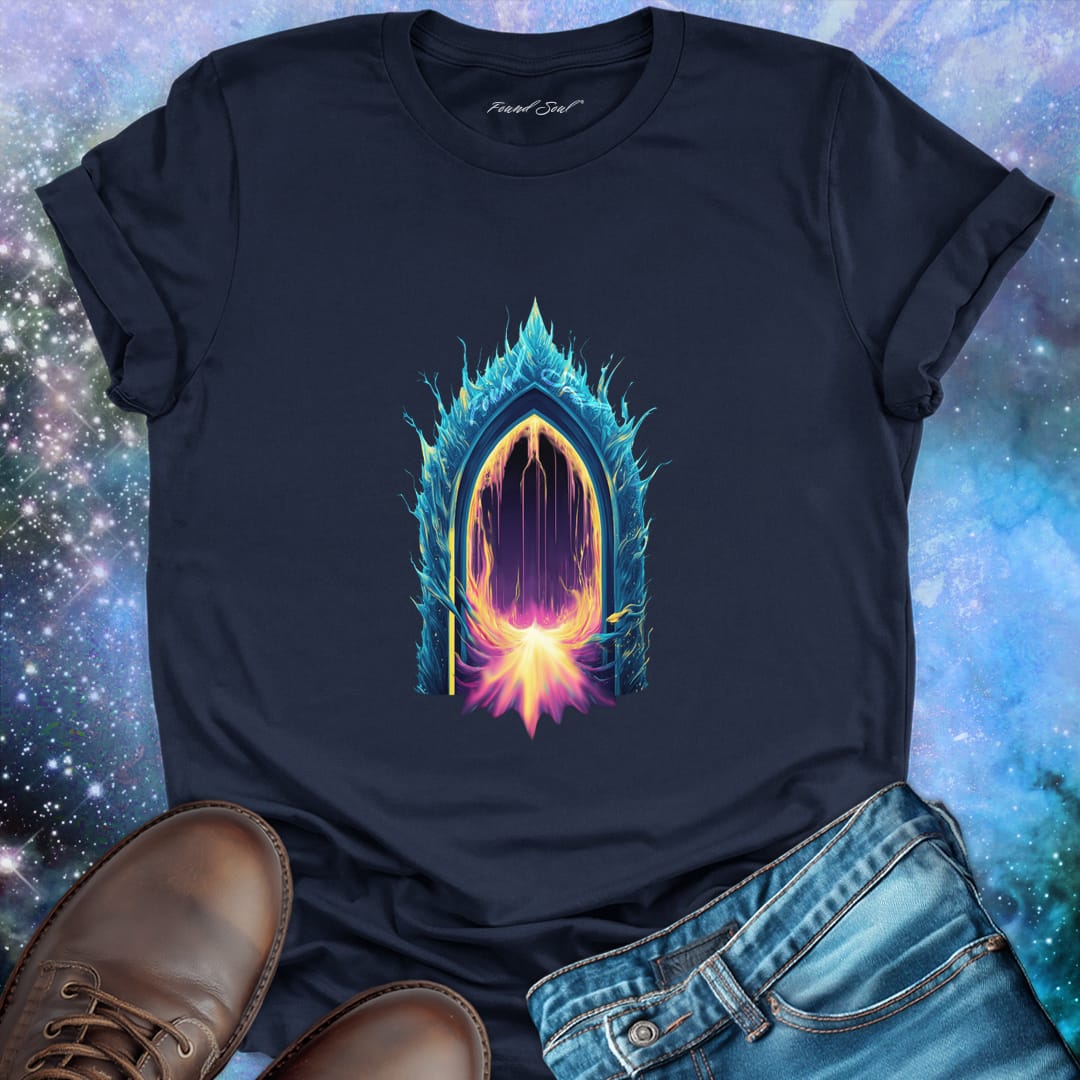 Ember portal in navy t-shirt for shadow work.