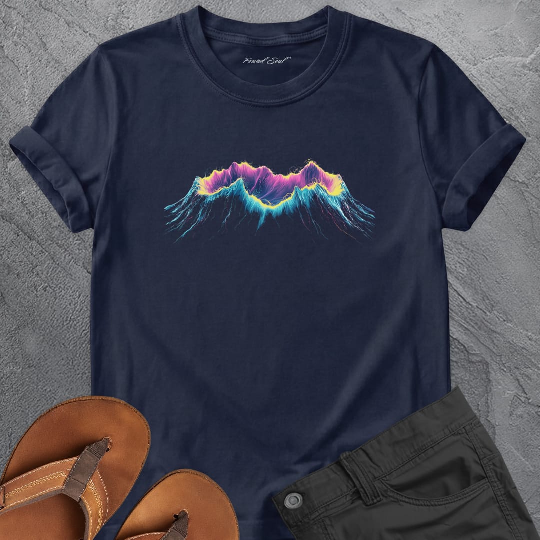 Glowing ancient volcano navy t-shirt for creative fire core power earth shaping spiritual strength