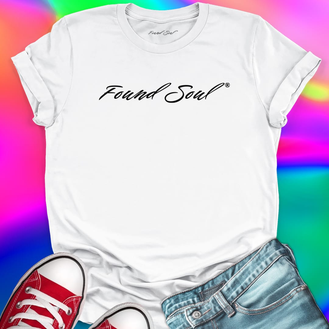 Found Soul® light to dark white t-shirt for courage and going inward.
