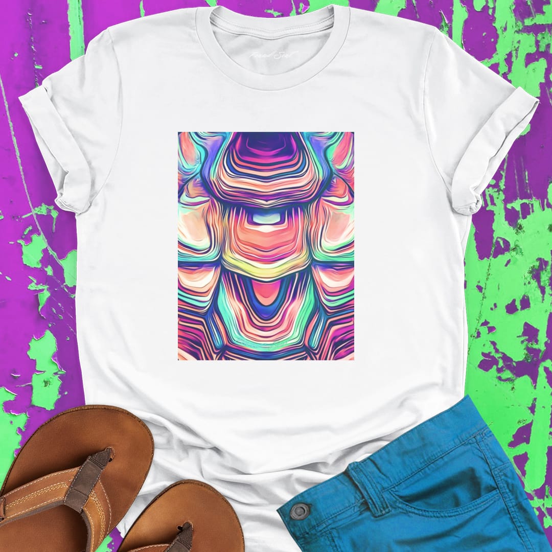 Shell pattern in vibrant gradient tones white t-shirt for turtle wisdom time marking sacred protection spiritual softness