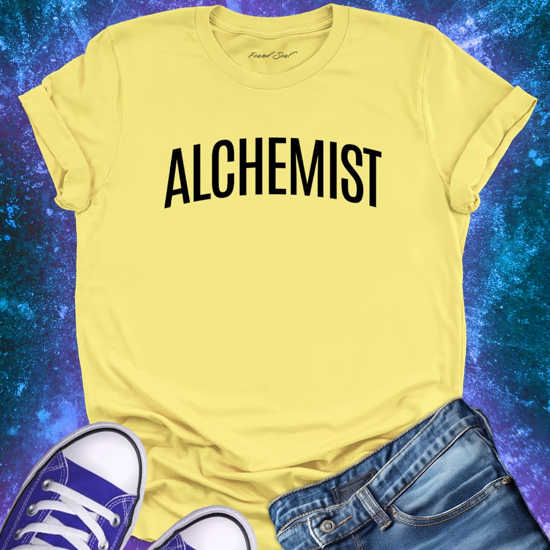 Alchemist light yellow t-shirt for transformation and personal alchemy.