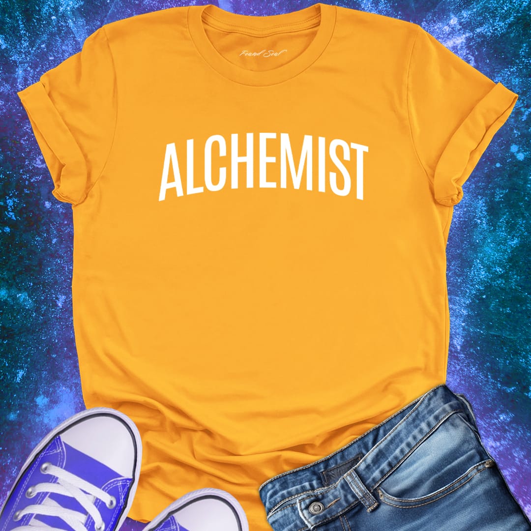 Alchemist yellow t-shirt for transformation and personal alchemy.