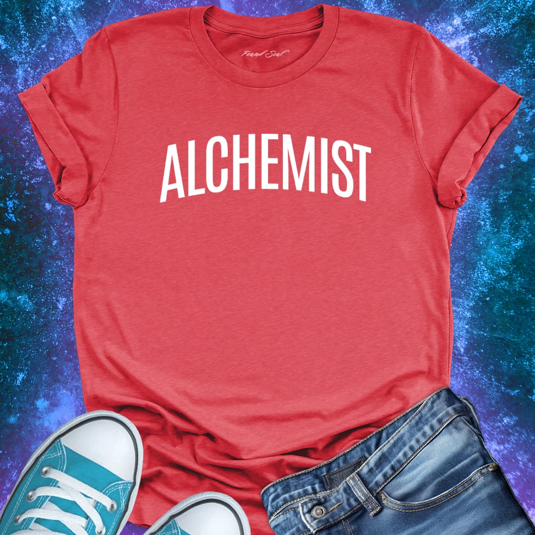 Alchemist red t-shirt for transformation and personal alchemy.