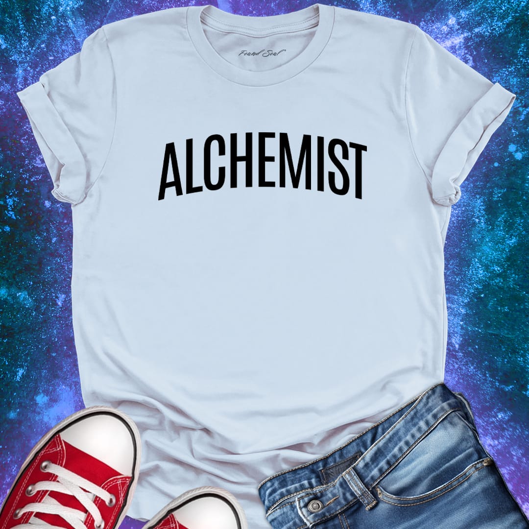 Alchemist white t-shirt for transformation and personal alchemy.