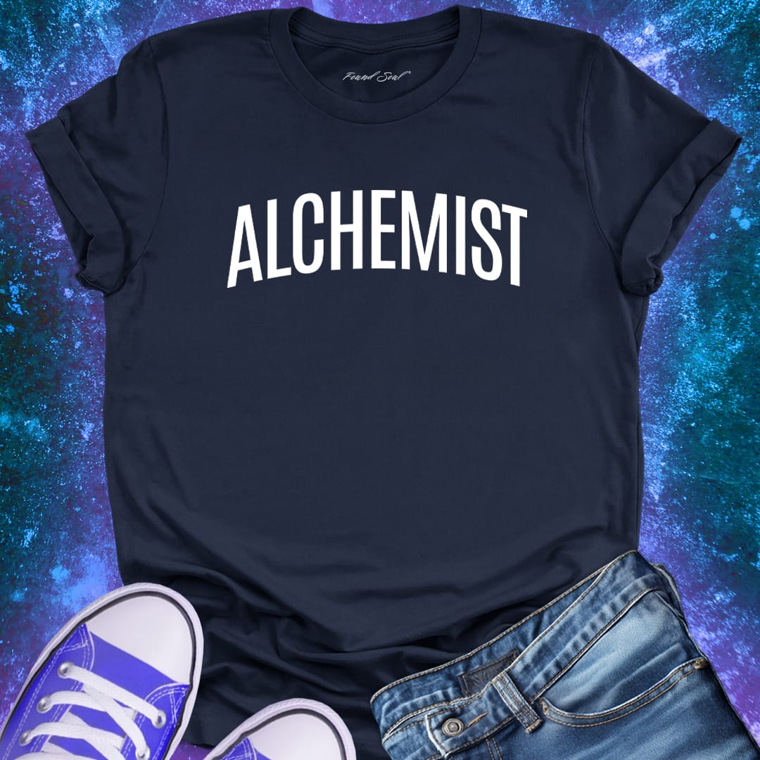 Alchemist navy t-shirt for transformation and personal alchemy.