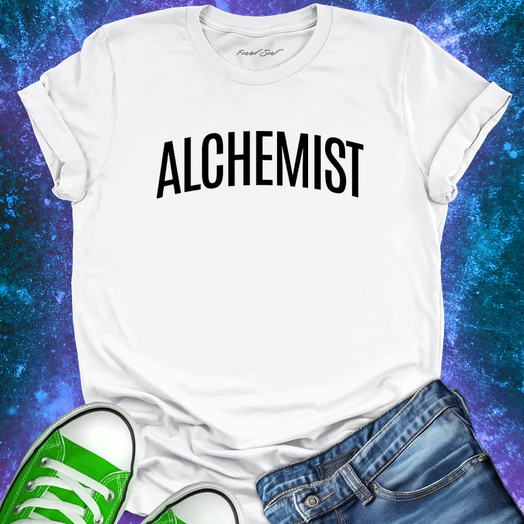 Alchemist white t-shirt for transformation and personal alchemy.