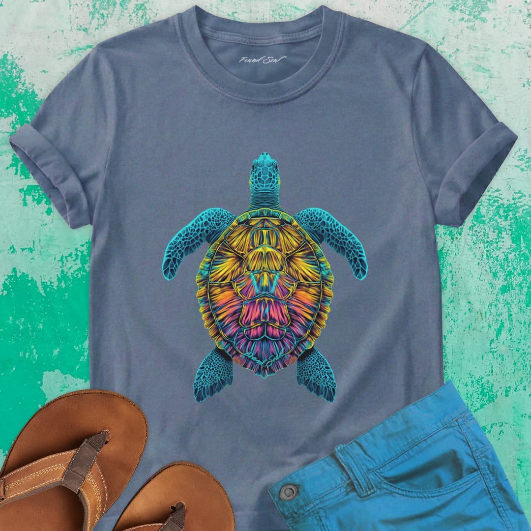 Sea turtle bold mosaic patterns grey t-shirt for instinct and inner navigation.