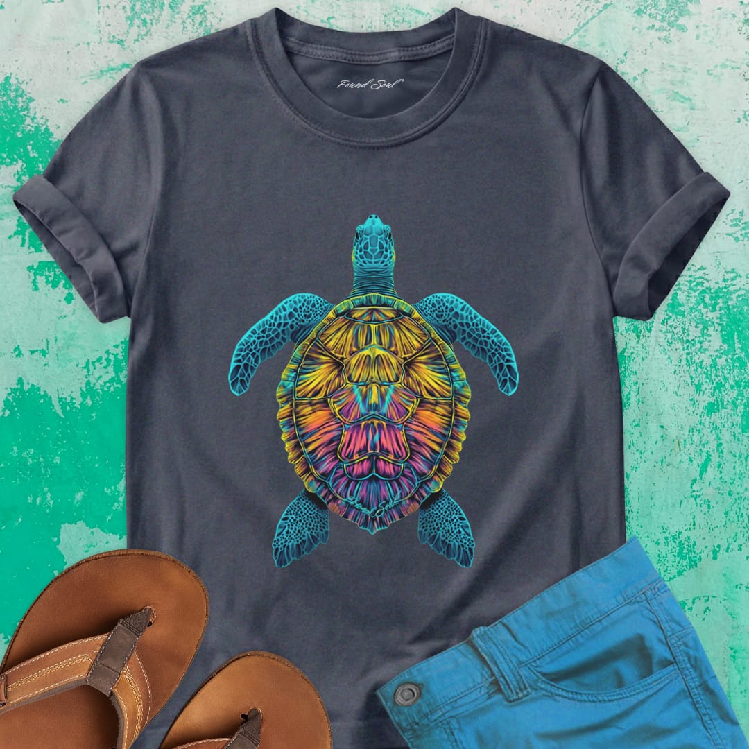 Sea turtle bold mosaic patterns grey t-shirt for instinct and inner navigation.