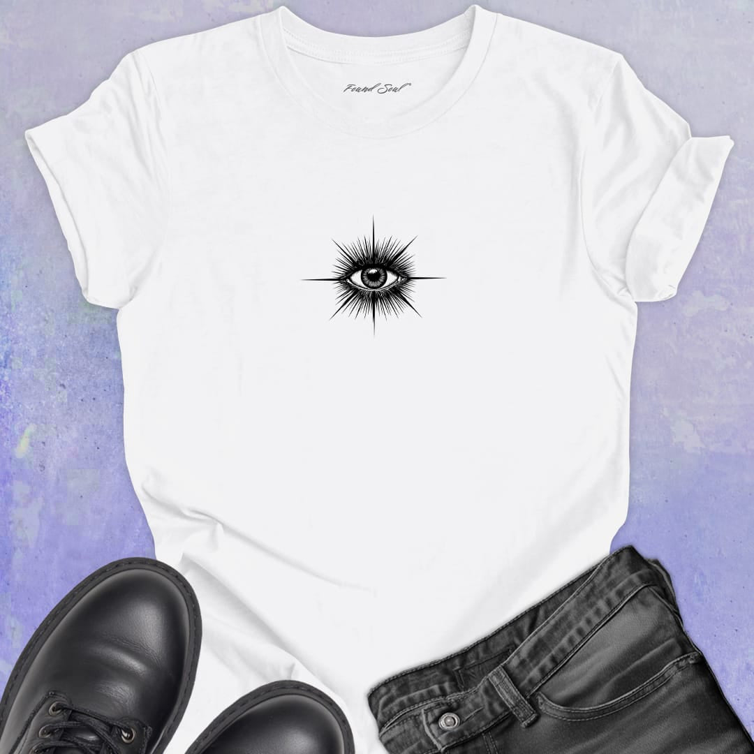 Radiating eye white t-shirt for awakening clear vision third eye sight trust spiritual seeing through