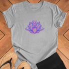 Ornate lotus with detailed line work on light grey t-shirt for awakening patient blooming lotus wisdom spiritual unfolding trust