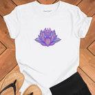 Ornate lotus with detailed line work on white t-shirt for awakening patient blooming lotus wisdom spiritual unfolding trust