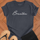 Breathe mediation grey t-shirt for mindfulness spiritual apparel.