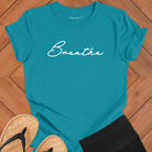 Breathe mediation turquoise t-shirt for mindfulness spiritual apparel.