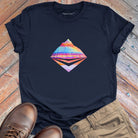 Layered mountains in vibrant gradient tones navy t-shirt for mountain elevation color vision ridge climbing spiritual revelation