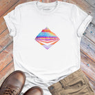Layered mountains in vibrant gradient tones white t-shirt for mountain elevation color vision ridge climbing spiritual revelation
