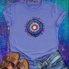 Vibrant mandala rainbow tones purple t-shirt for color vibration frequency spiritual resonance pattern