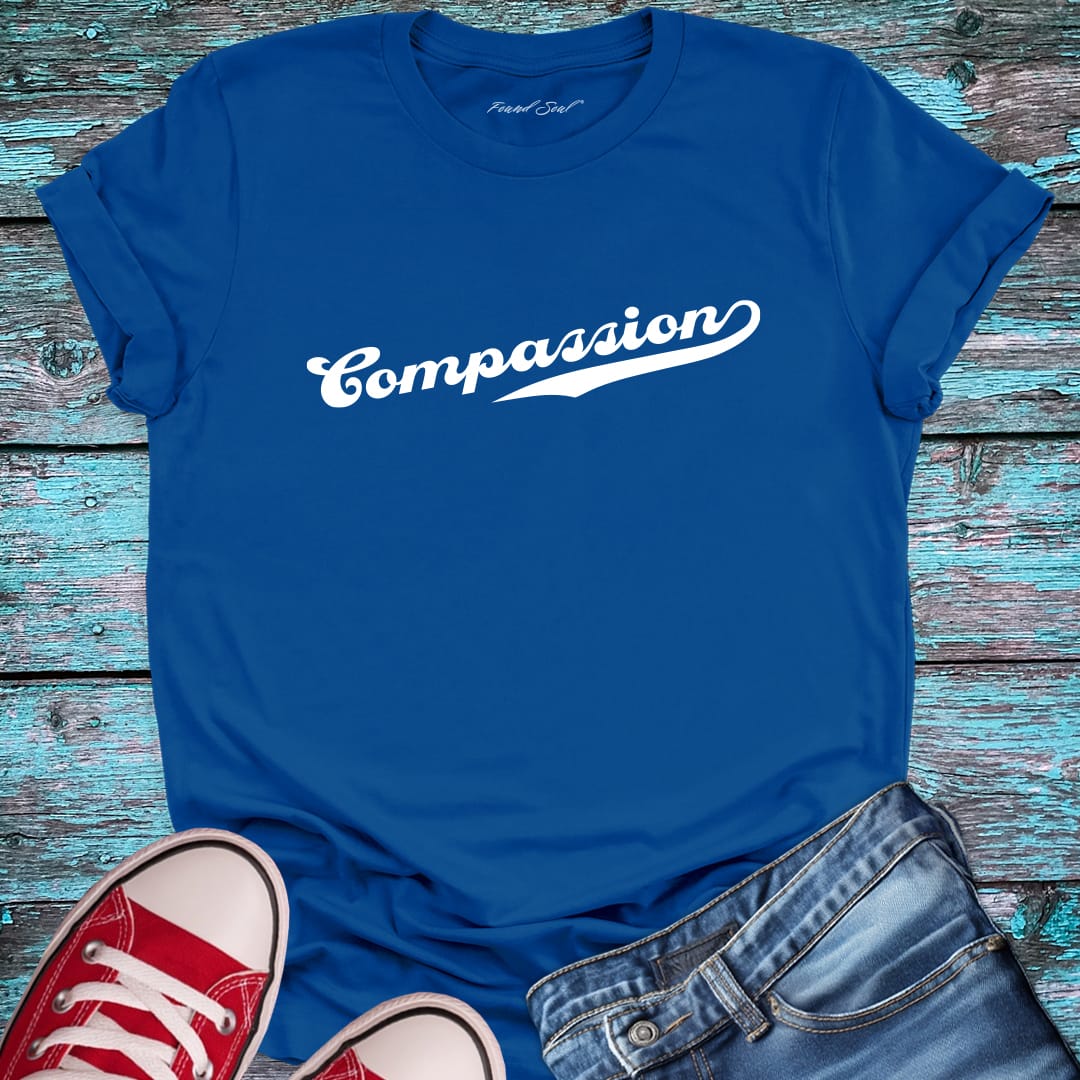 Blue compassion t-shirt.