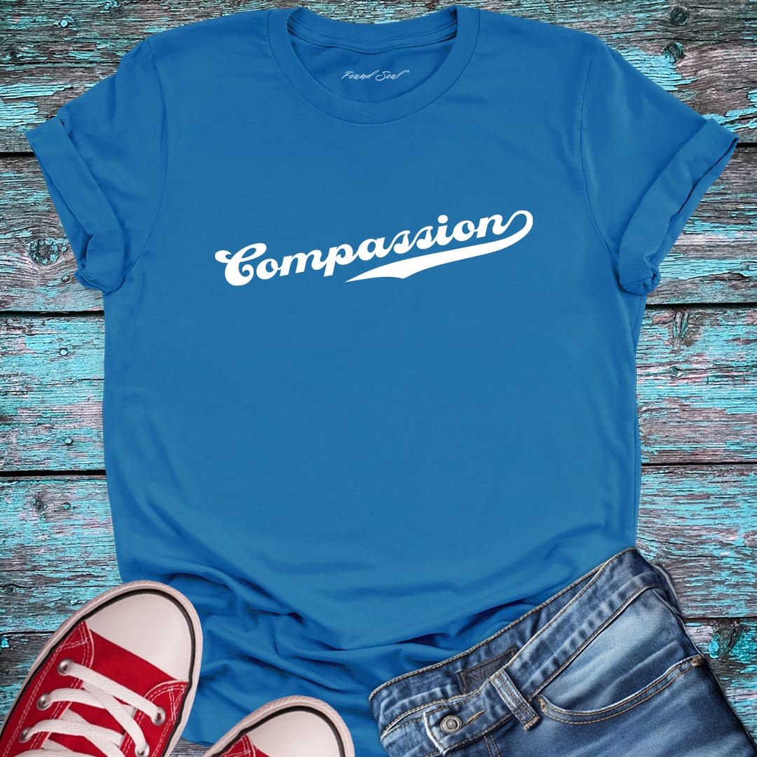 Blue compassion t-shirt.