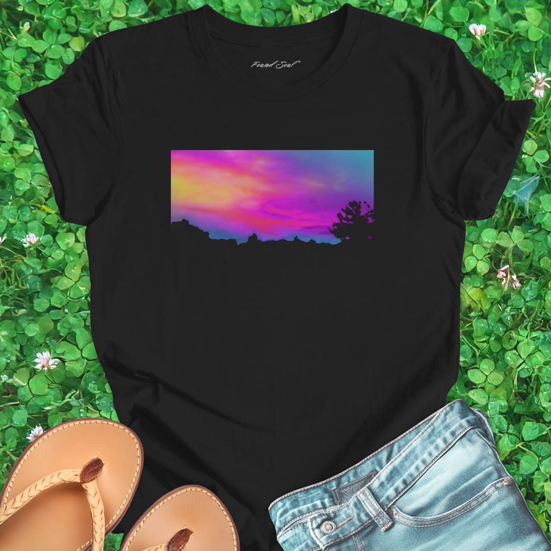 Black t-shirt for daybreak whispers first light sky messages dawn truth spiritual listening