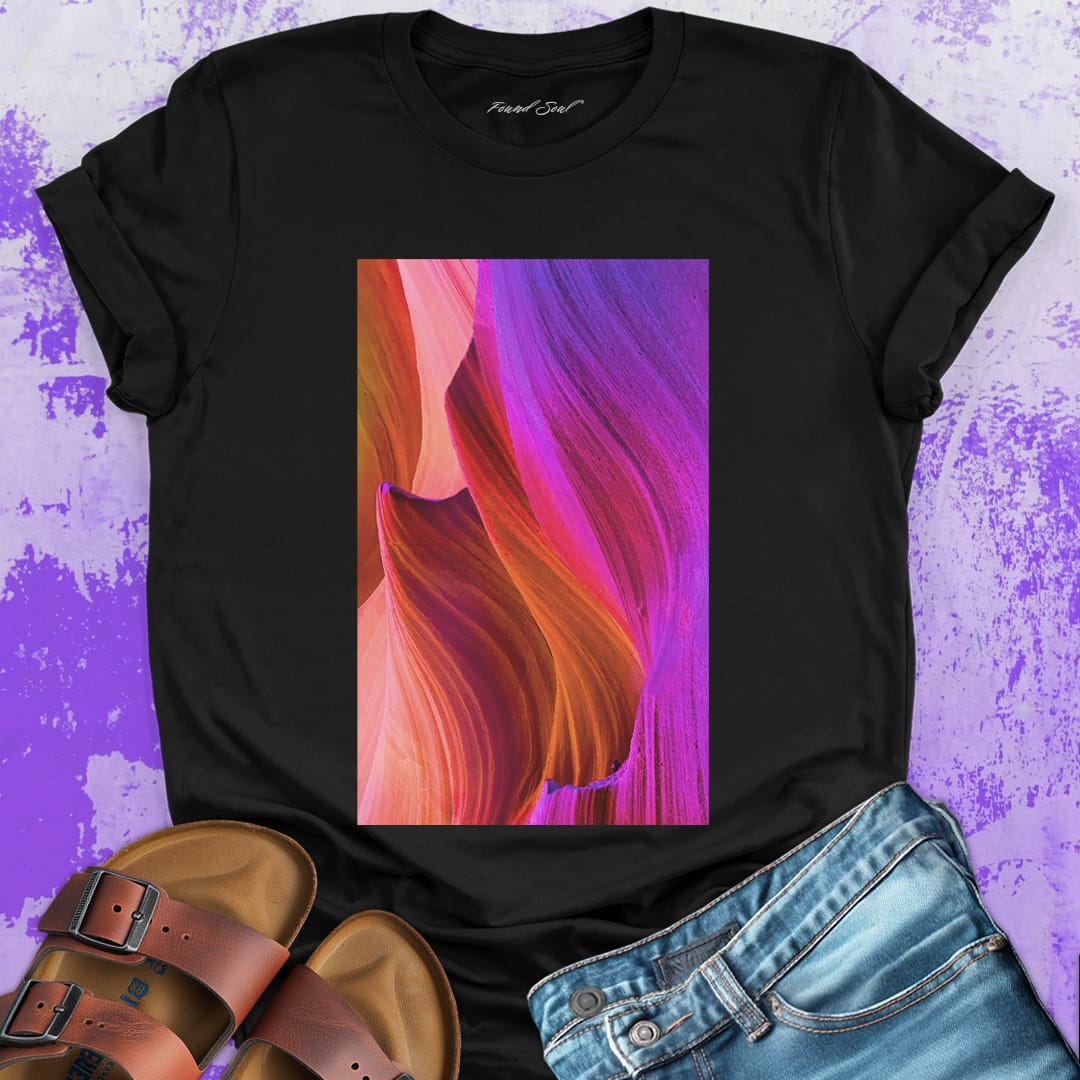 Layered desert rock formations black t-shirt for desert patience time composition stone symphony erosion beauty spiritual