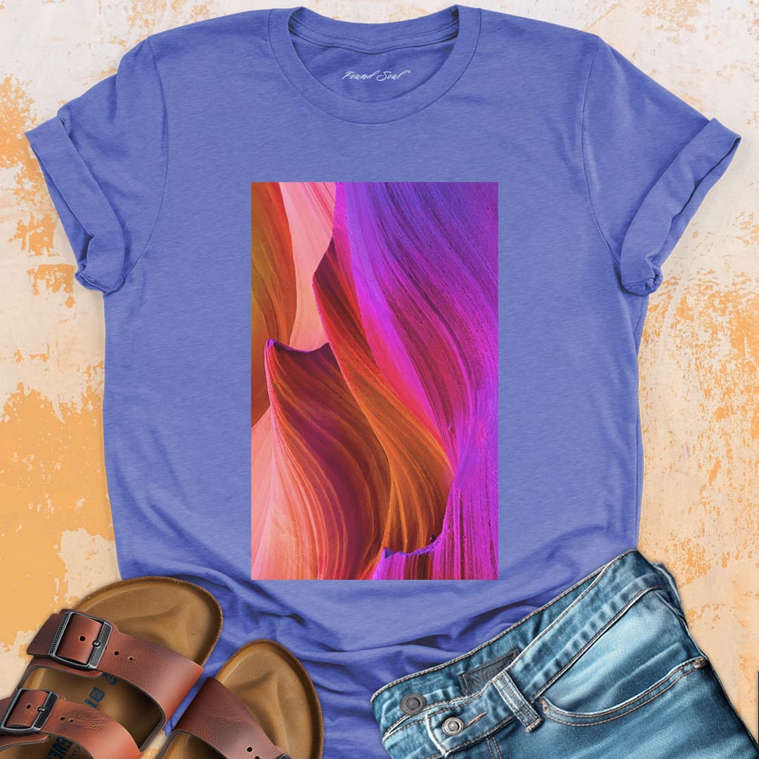 Layered desert rock formations purple t-shirt for desert patience time composition stone symphony erosion beauty spiritual