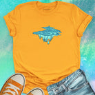 Water droplet portal with dripping icicles yellow t-shirt for eternity depth endless falling water wisdom spiritual trust bottomless