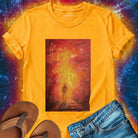 Ember fire portal on yellow t-shirt for intense initiation into intense transformation spiritual trial