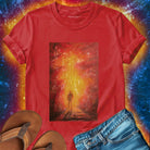 Ember fire portal on red t-shirt for intense initiation into intense transformation spiritual trial
