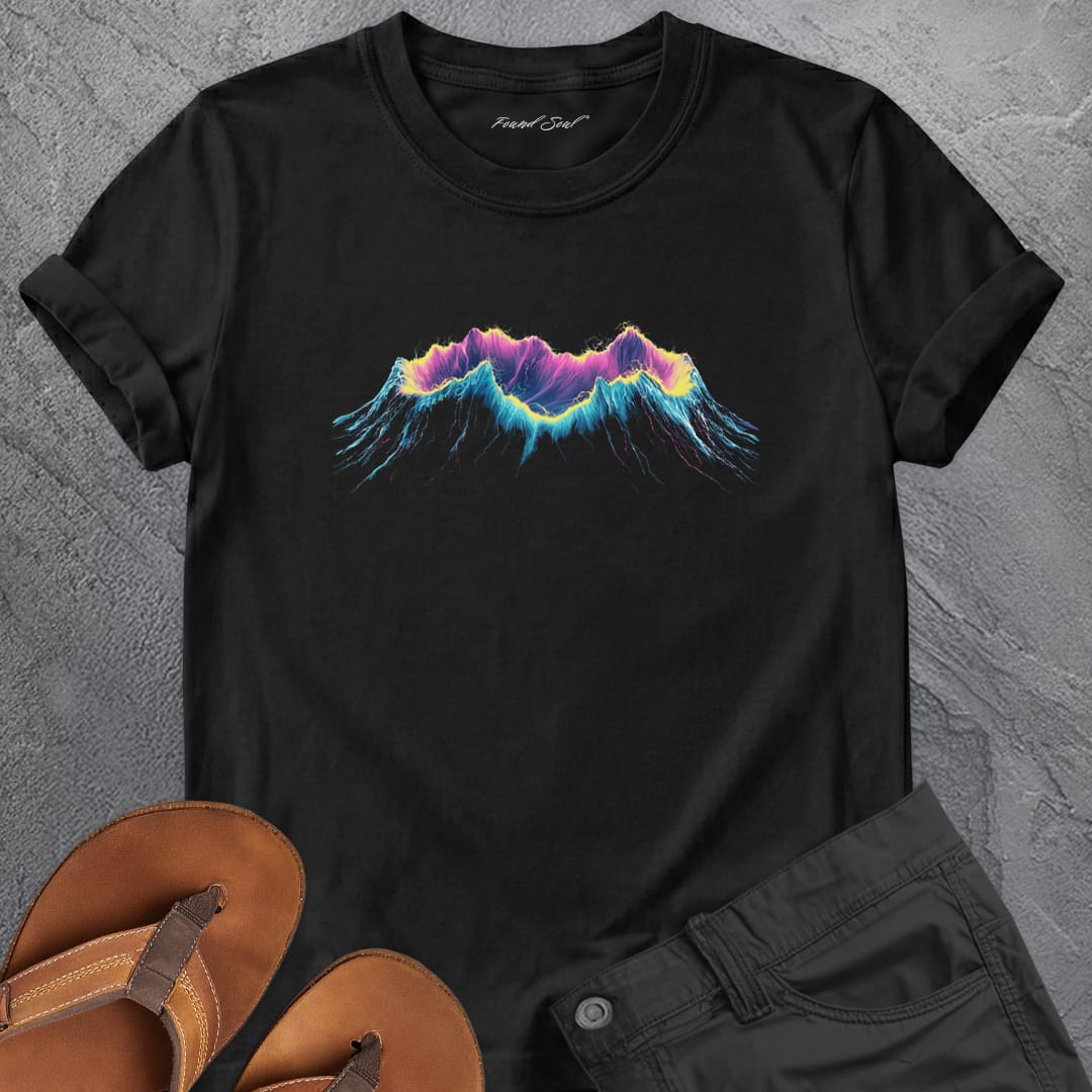 Glowing ancient volcano black t-shirt for creative fire core power earth shaping spiritual strength