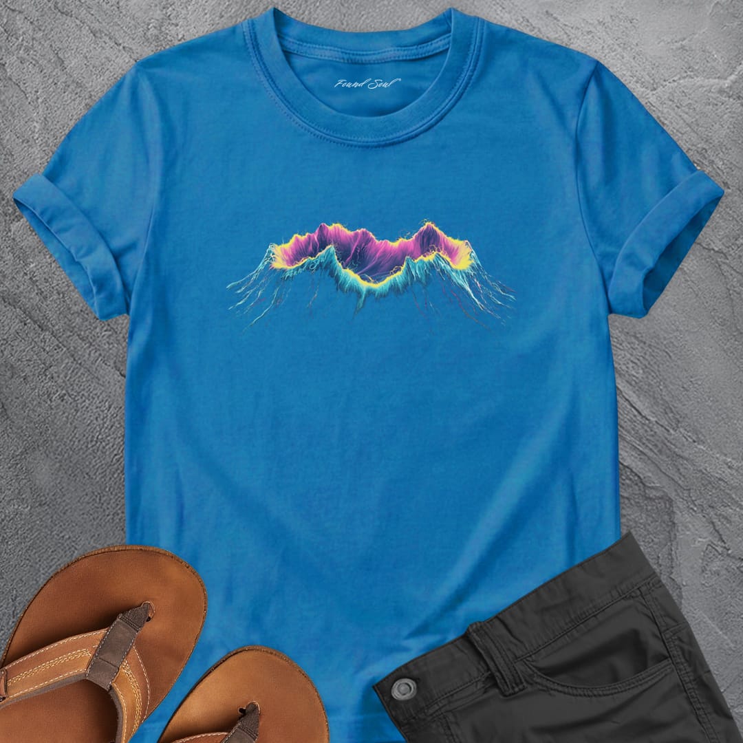 Glowing ancient volcano blue t-shirt for creative fire core power earth shaping spiritual strength