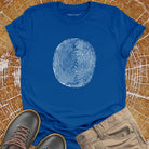 Tree ring and thumbprint design on buel t-shirt for nature identity growth layers
