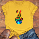 Vibrant peace hand filled with nature yellow t-shirt for finding peace wilderness ease nature grounding spiritual calm