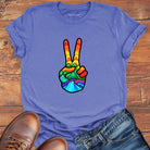 Vibrant peace hand filled with nature purple t-shirt for finding peace wilderness ease nature grounding spiritual calm