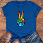 Vibrant peace hand filled with nature blue t-shirt for finding peace wilderness ease nature grounding spiritual calm
