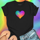 Rainbow heart black t-shirt for found soul coming home self-belonging spiritual recognition inner discovery frequency match