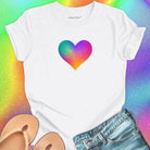Rainbow heart white t-shirt for found soul coming home self-belonging spiritual recognition inner discovery frequency match